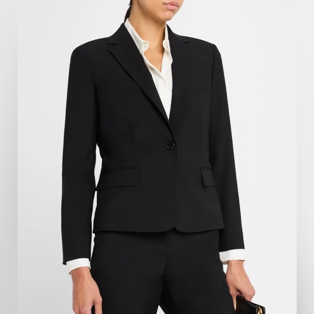 Theory Black Wool Notch Lapel One Button Tailored Blazer Suit Jacket Size 8